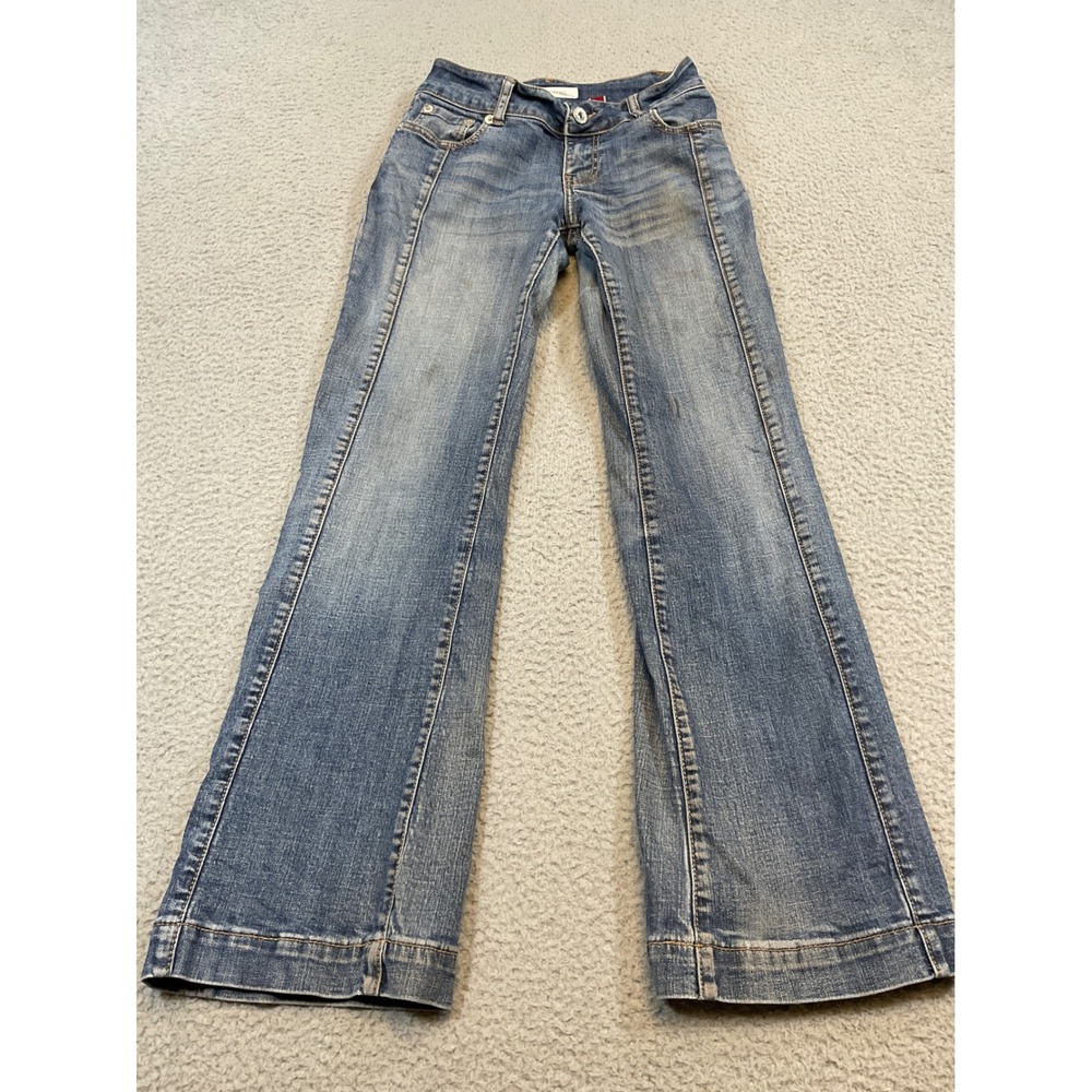 Stetson Bootcut Jeans Women 2 Regular Blue  Front Seam Stretch Stained Denim